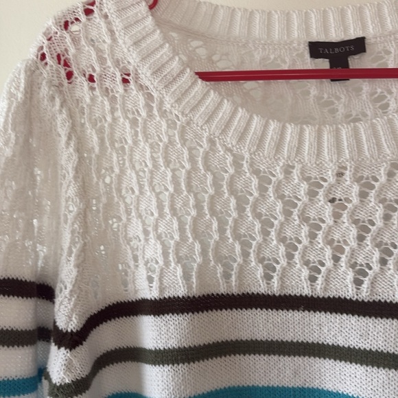 Talbots White Striped Cotton Blend Crewneck Pullover Sweater XL - Picture 2 of 8
